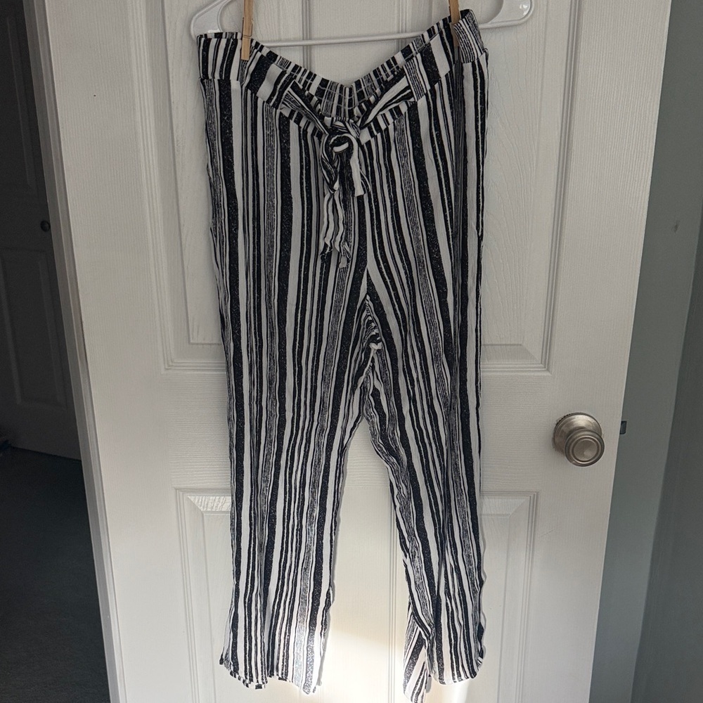 Elle Black and White Striped Wide Leg Pants